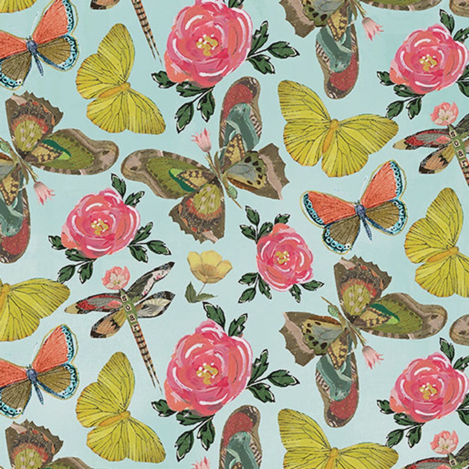 A Heart Led Life Butterfly Toss in Sky by Kelly Rae Roberts for Benartex