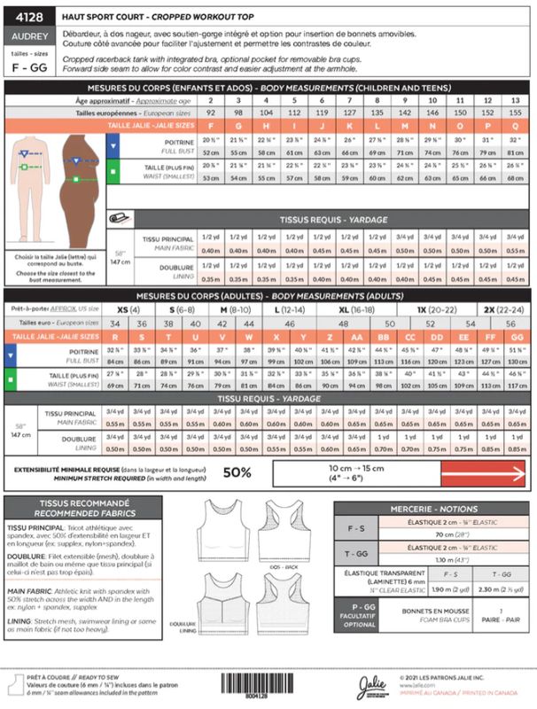 Jalie 4128 - Audrey Cropped Workout Top - Paper Pattern