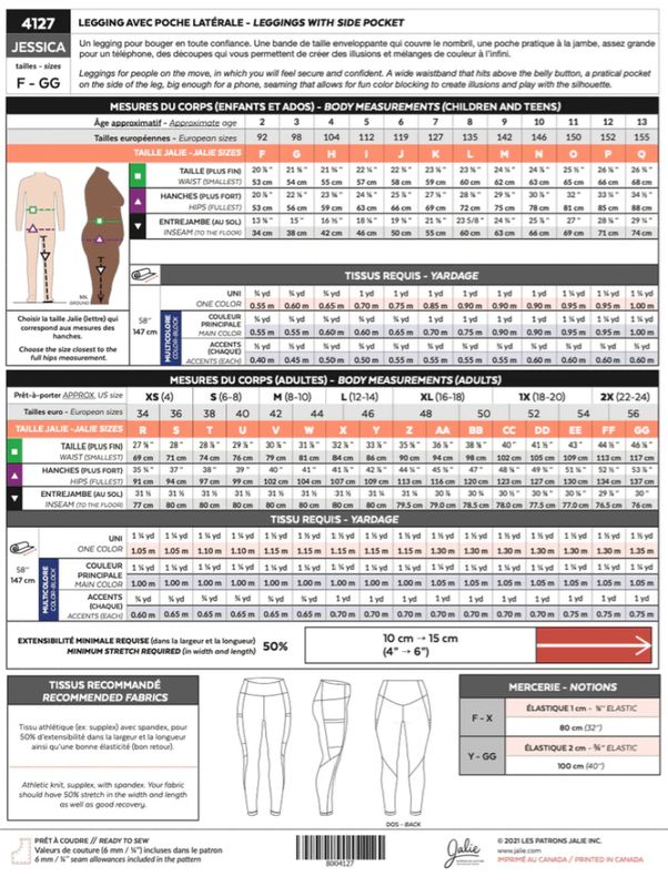 Jalie 4127 - Jessica Leggings with Side Pocket - Paper Pattern