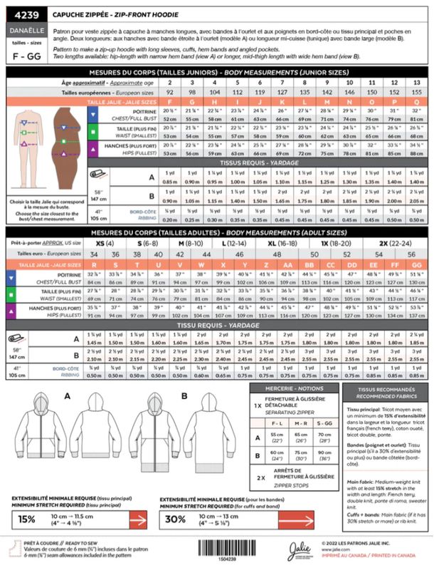 Jalie 4239 - Danaëlle Zip-Front Hoodie - Paper Pattern