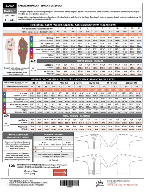 Jalie 4242 - Karine Raglan Cardigan - Paper Pattern