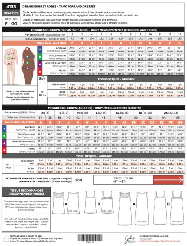 Jalie 4135 - Beatrice Tanks and Dresses - Paper Pattern