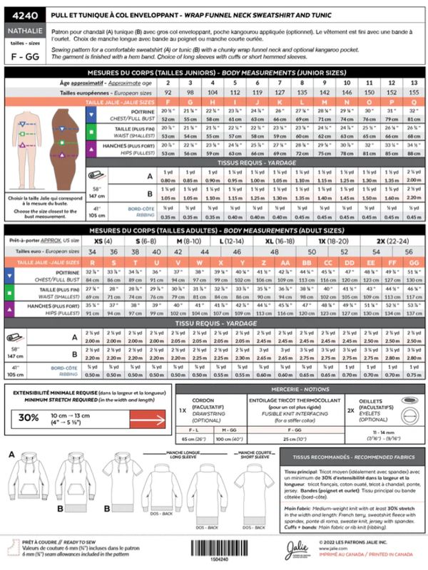 Jalie 4240 - Nathalie Wrap Funnel Neck Sweatshirt and Tunic