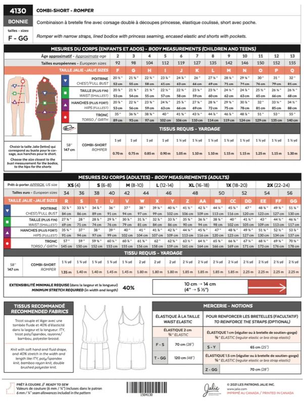 Jalie 4130 - Bonnie Romper - Paper Pattern
