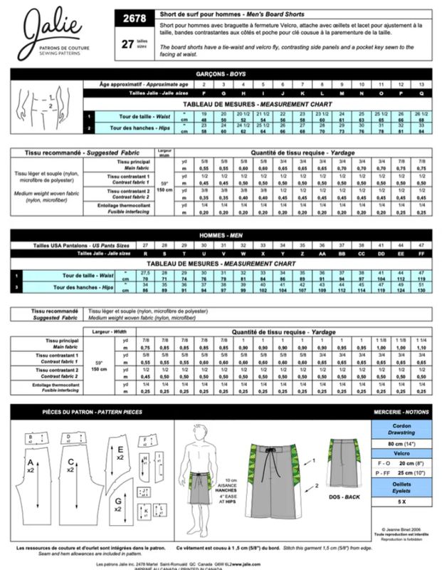 Jalie 2678 - Board Shorts - Paper Pattern