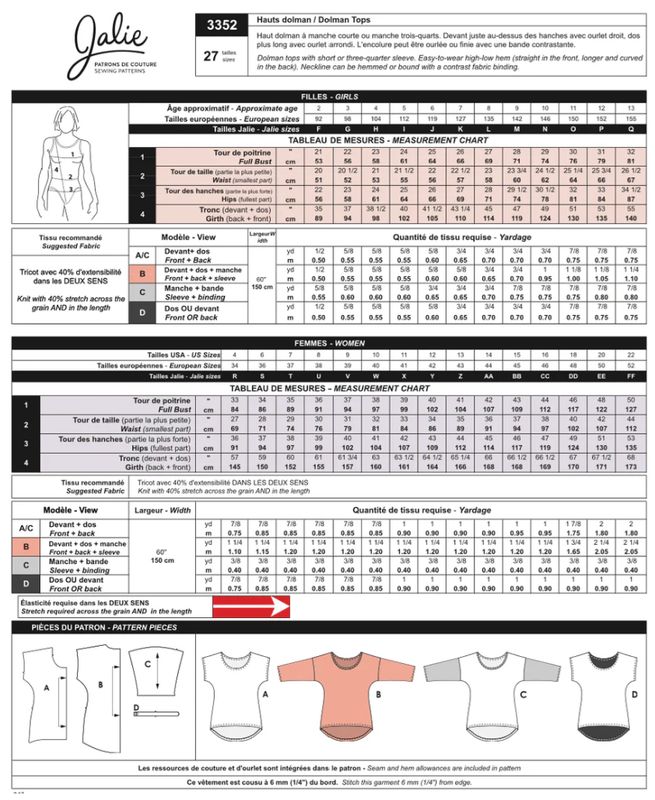 Jalie 3352-Dolman Tops- Paper Pattern