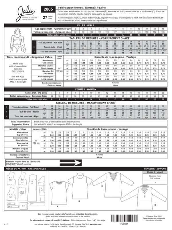 Jalie 2805 - T-Shirts - Paper Pattern