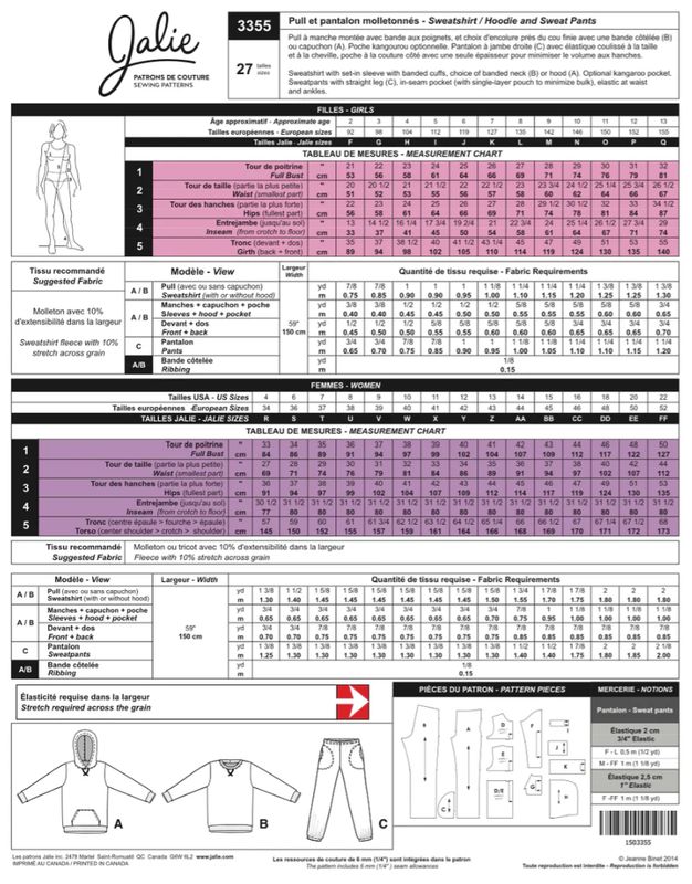 Jalie 3355 - Sweatshirt, Hoodie and Sweat Pants - Paper Pattern