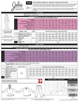 Jalie 3355 - Sweatshirt, Hoodie and Sweat Pants - Paper Pattern