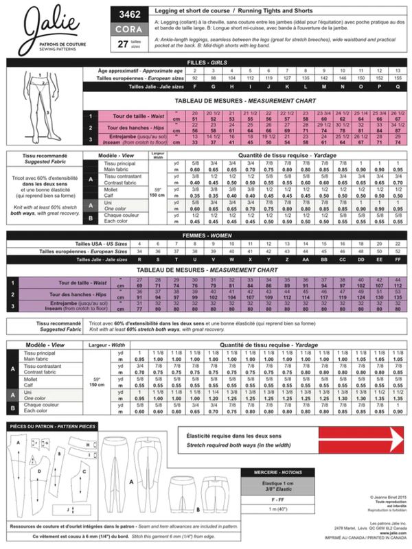 Jalie 3462 - Cora Tights and Shorts - Paper Pattern