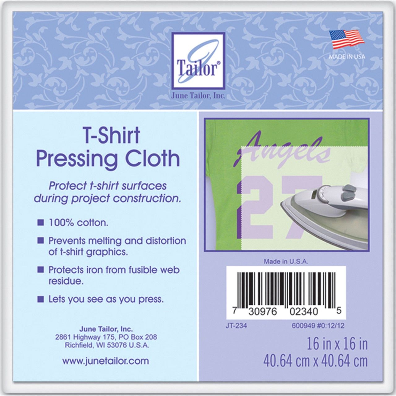 June Tailor T-Shirt Pressing Cloth - 16” x16” (40.64 x 40.64 cm)