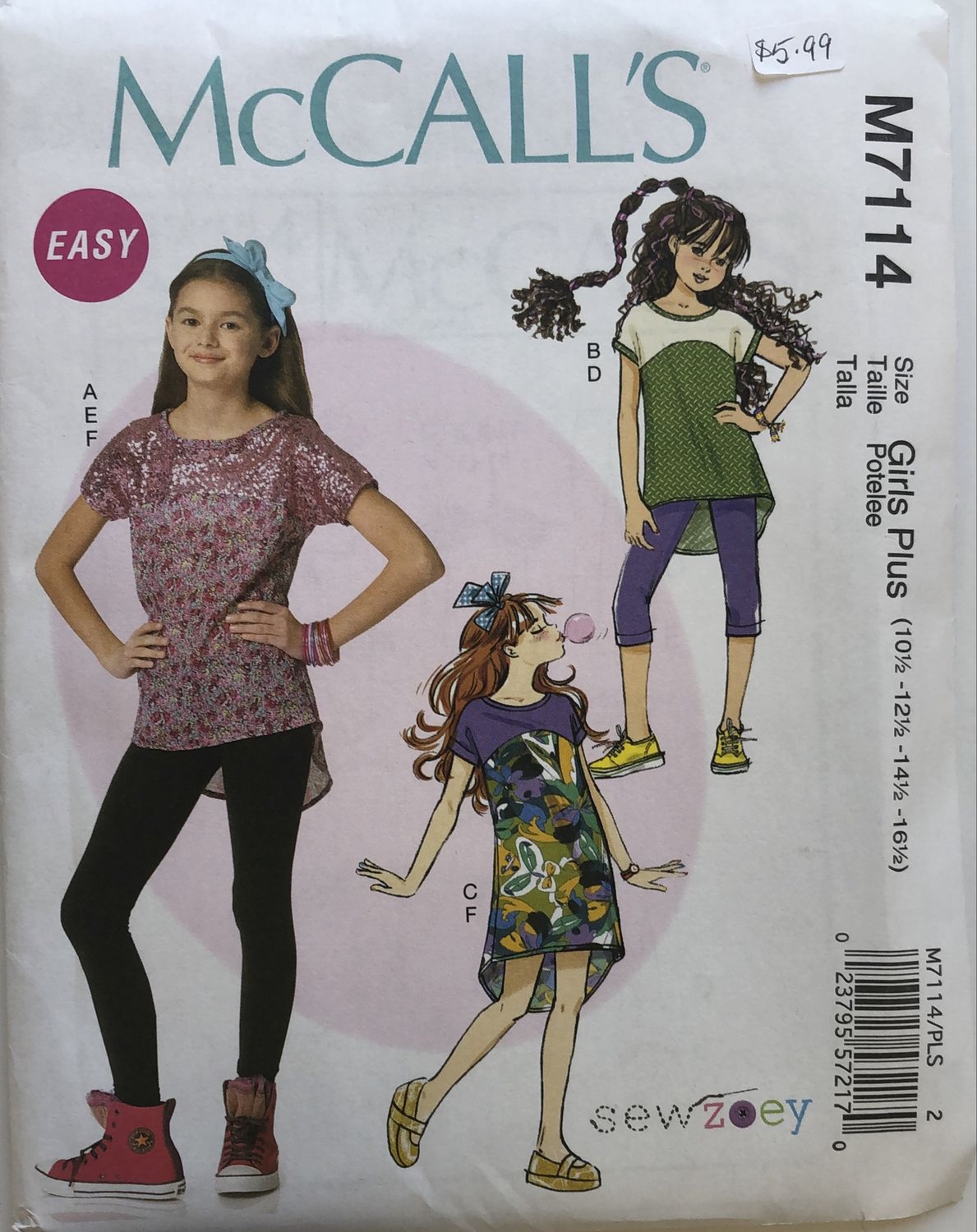 M7114 McCall’s Girl Pattern, Size 10 1/2- 16 1/2