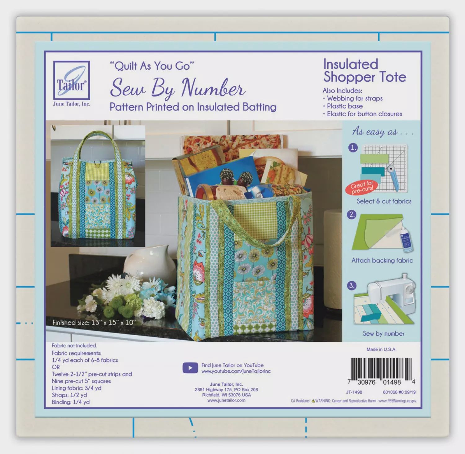 June Tailor Insulated Shopper Tote Quilt-As-You-Go kit