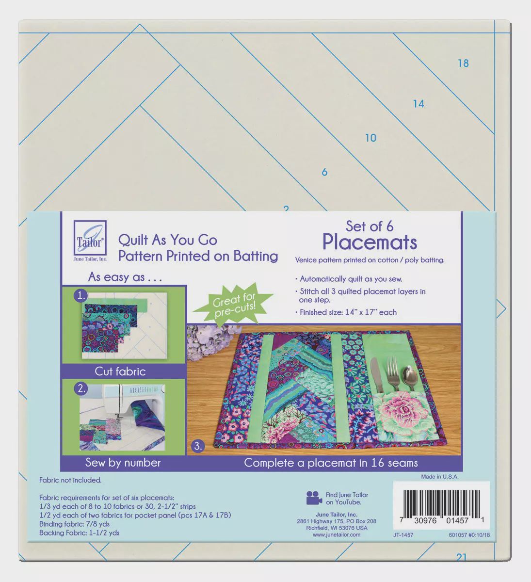 June Tailor Venice Placemats Quilt-As-You-Go Kit (6 pack)