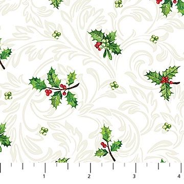 Yuletide Traditions - White Multi Holly Mini DP26111-10 - Quilting Fabric