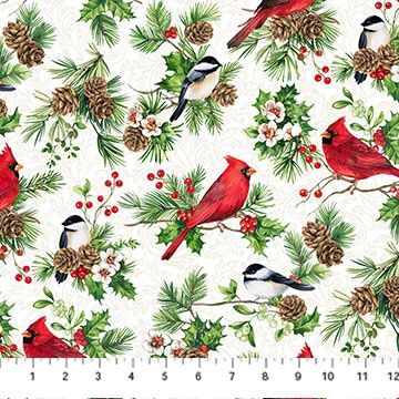 Yuletide Traditions - White Multi Birds DP26107-10 - Quilting Fabric