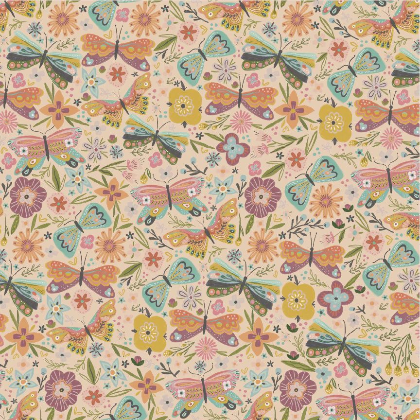 Cottage Charm by McKenzie Elston for Poppie Cotton - Butterfly Blossom Peach 724745