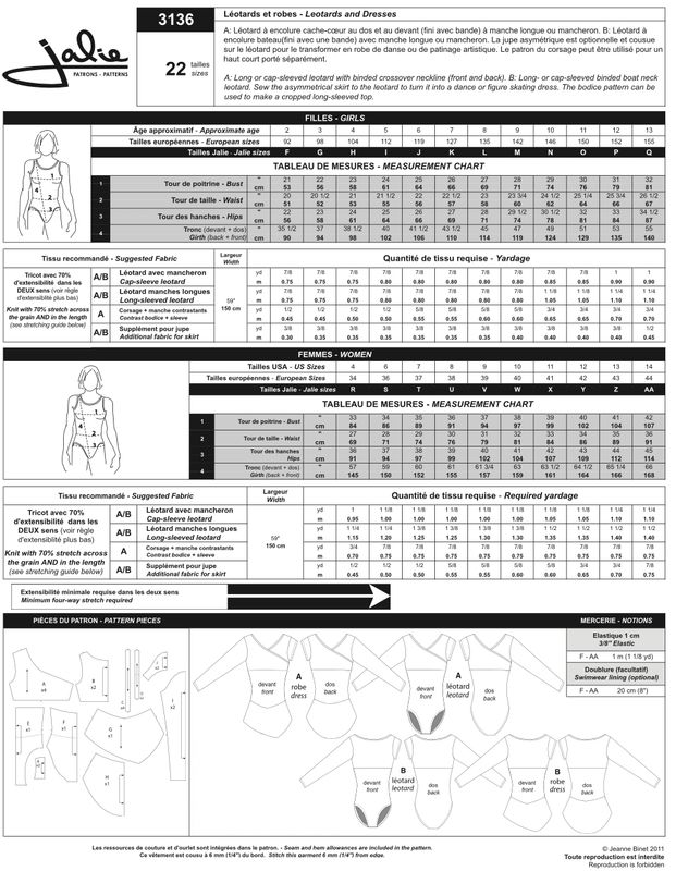 Jalie 3136 - Leotards and Dresses - Paper Pattern