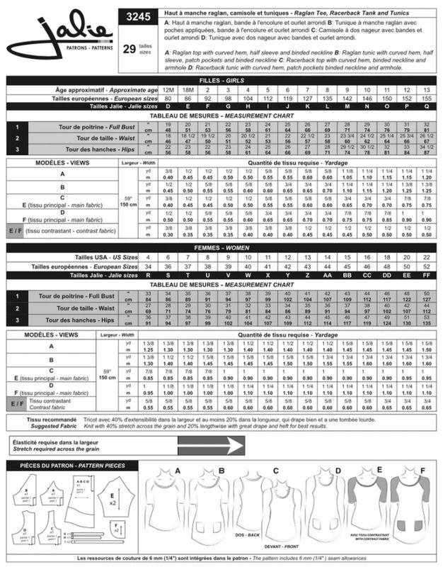 Jalie 3245 - Raglan Tee, Racerback Tank and Tunics - Paper Pattern