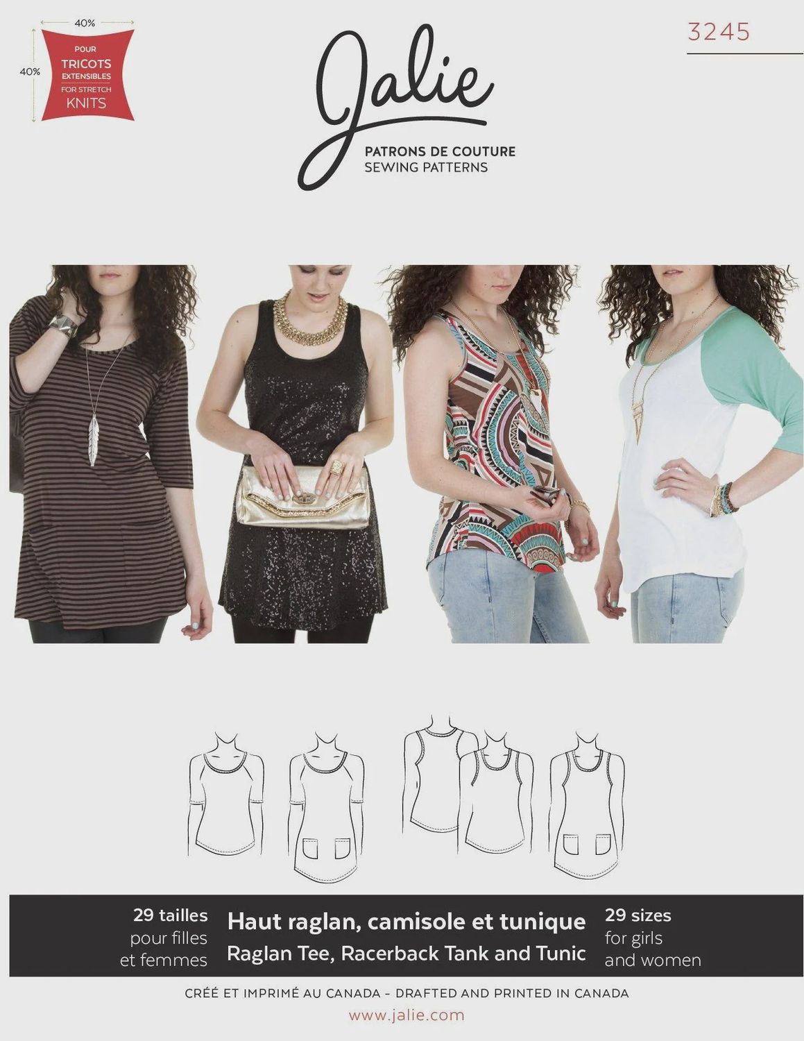 Jalie 3245 - Raglan Tee, Racerback Tank and Tunics - Paper Pattern