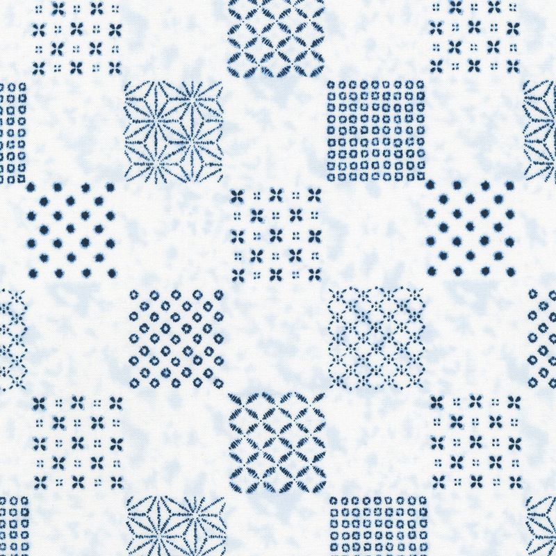 Shibori Blues - White Shibori Squares on White by Sevenberry from Robert Kaufman Fabrics