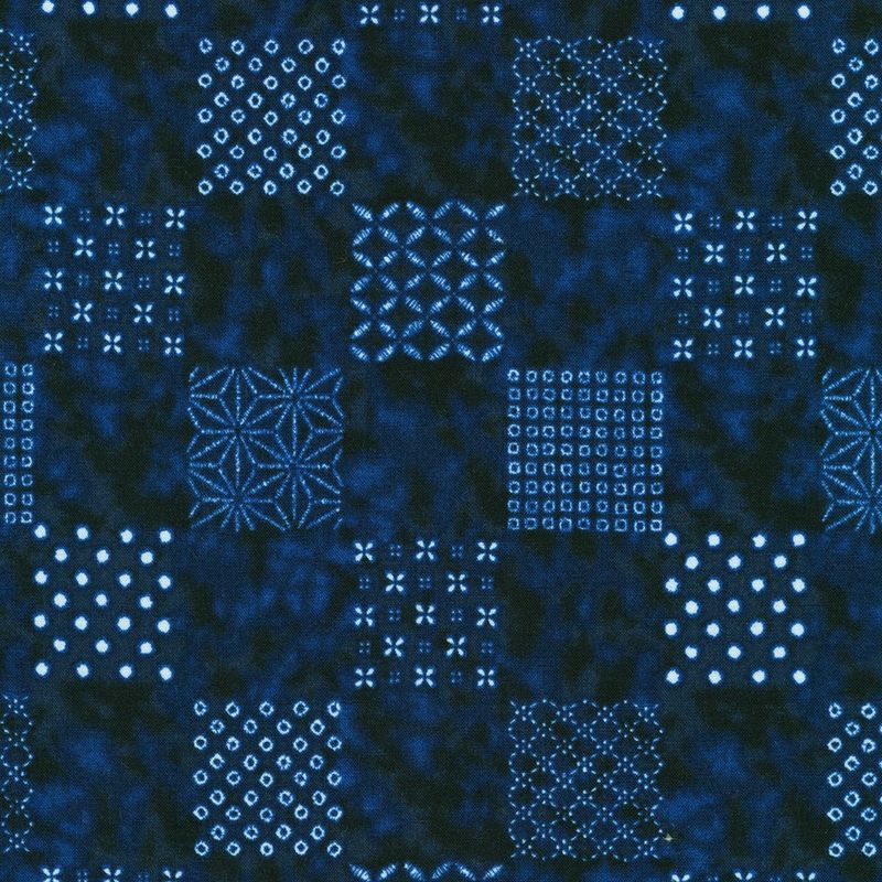 Shibori Blues - White Shibori Squares on Navy by Sevenberry from Robert Kaufman Fabrics