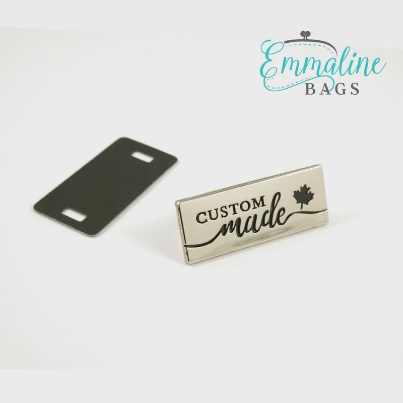 Emmaline Metal Bag Label - "Custom Made" with Maple Leaf