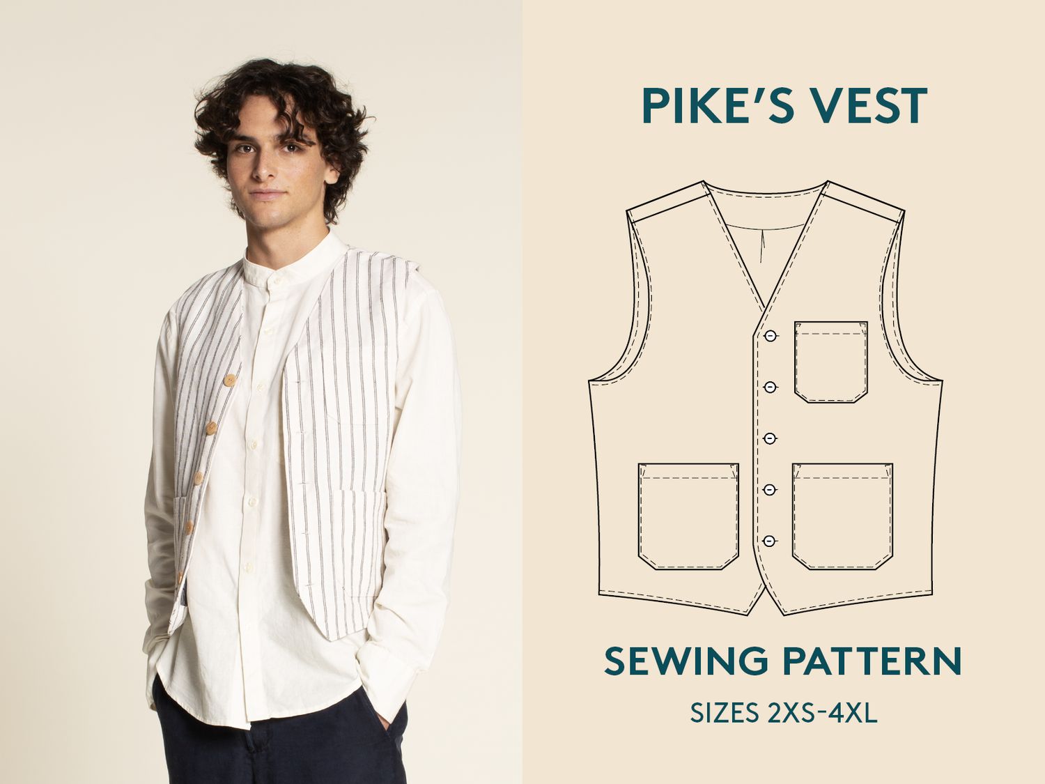 Wardrobe by Me - Men&#39;s Pike&#39;s Vest - Paper Pattern