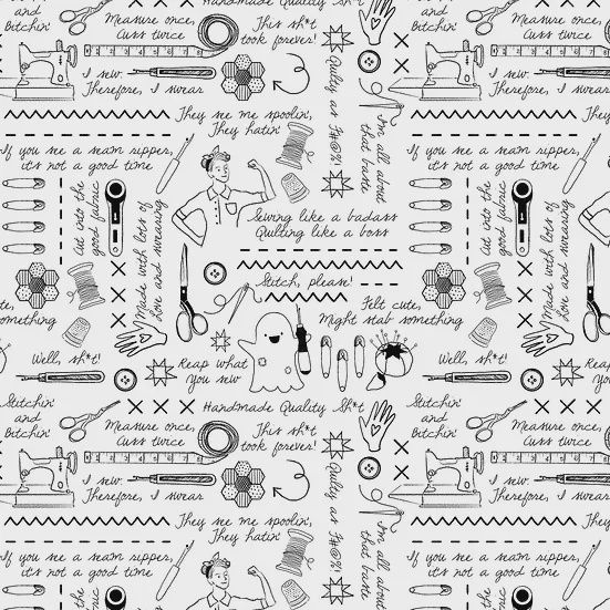 Quiet Riot Sweary Stitching in White by Pammie Jane for Dear Stella