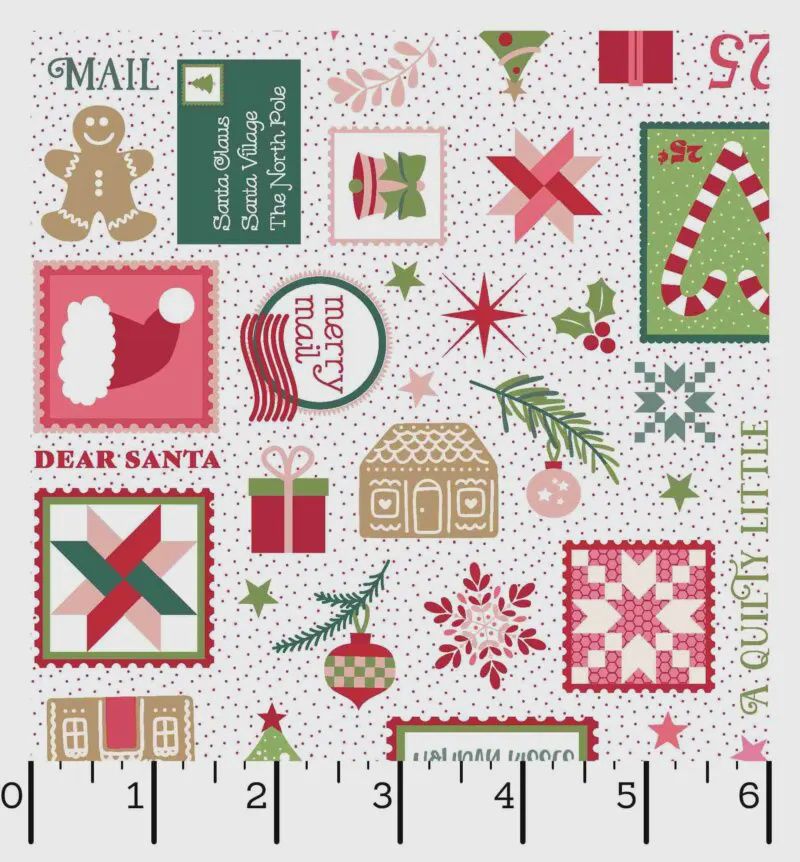 A Quiltly Little Christmas in White Merry Mail by Kimberbell for Maywood Studio MAS10574W