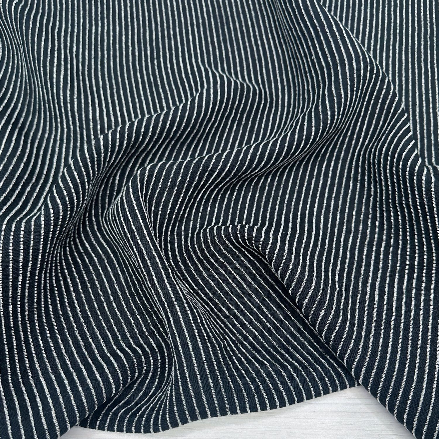 Bella Twisted Linen/Rayon Vertical Stripe, Colour: Black/Natural