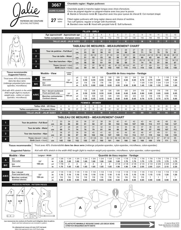 Jalie 3667 - Marie-Claude Raglan Pullovers- Paper Pattern