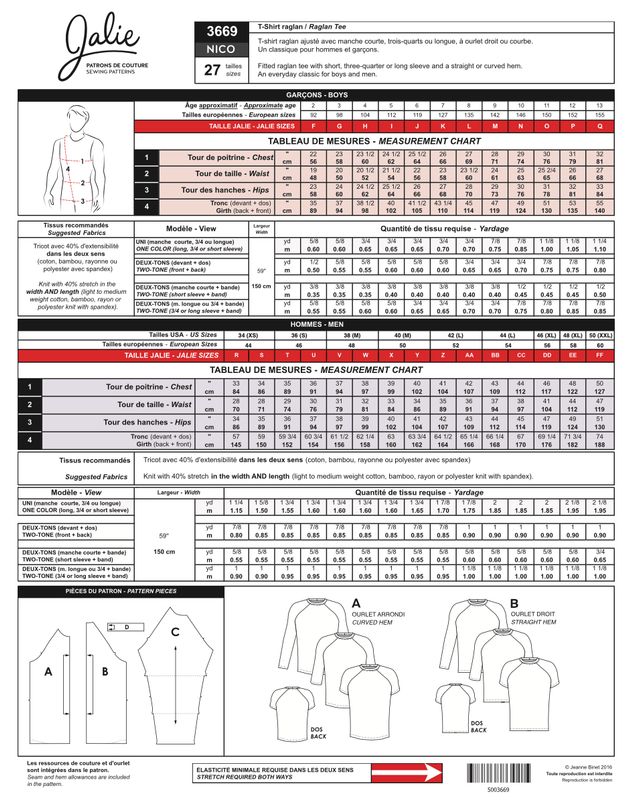 Jalie 3669 - Nico Raglan Tees - Paper Pattern