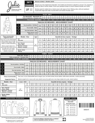 Jalie 3675 - Charlie Bomber Jacket - Paper Pattern