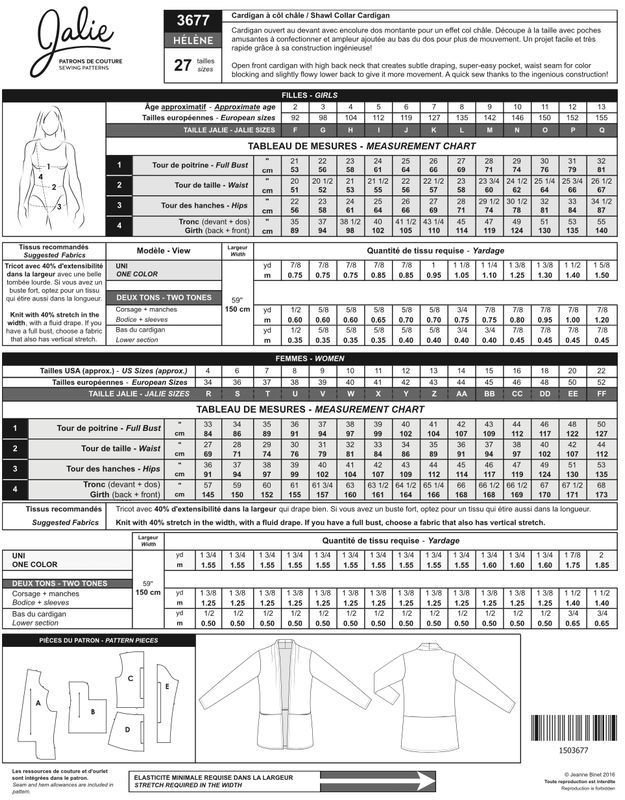 Jalie 3677 - Hélène Shawl Collar Cardigan - Paper Pattern
