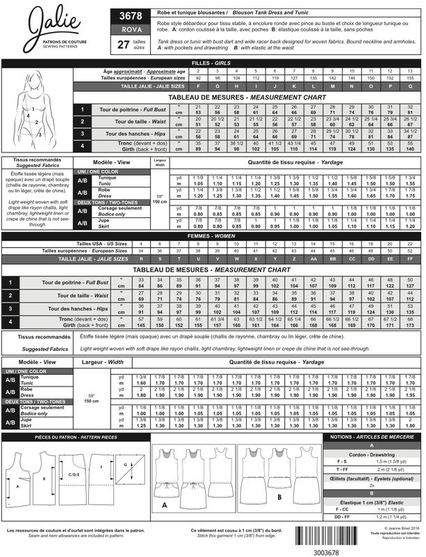 Jalie 3678 - Rova Blouson Tank Dress and Tunic - Paper Pattern