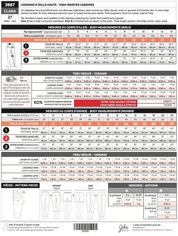 Jalie 3887 - Clara High-Waisted Leggings - Paper Pattern