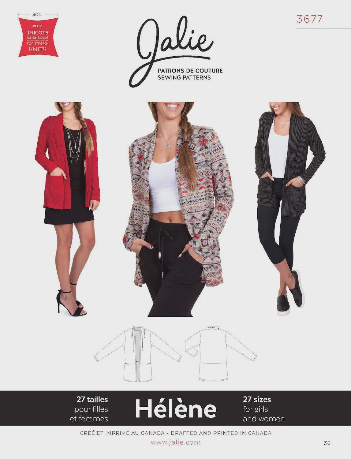 Jalie 3677 - Hélène Shawl Collar Cardigan - Paper Pattern
