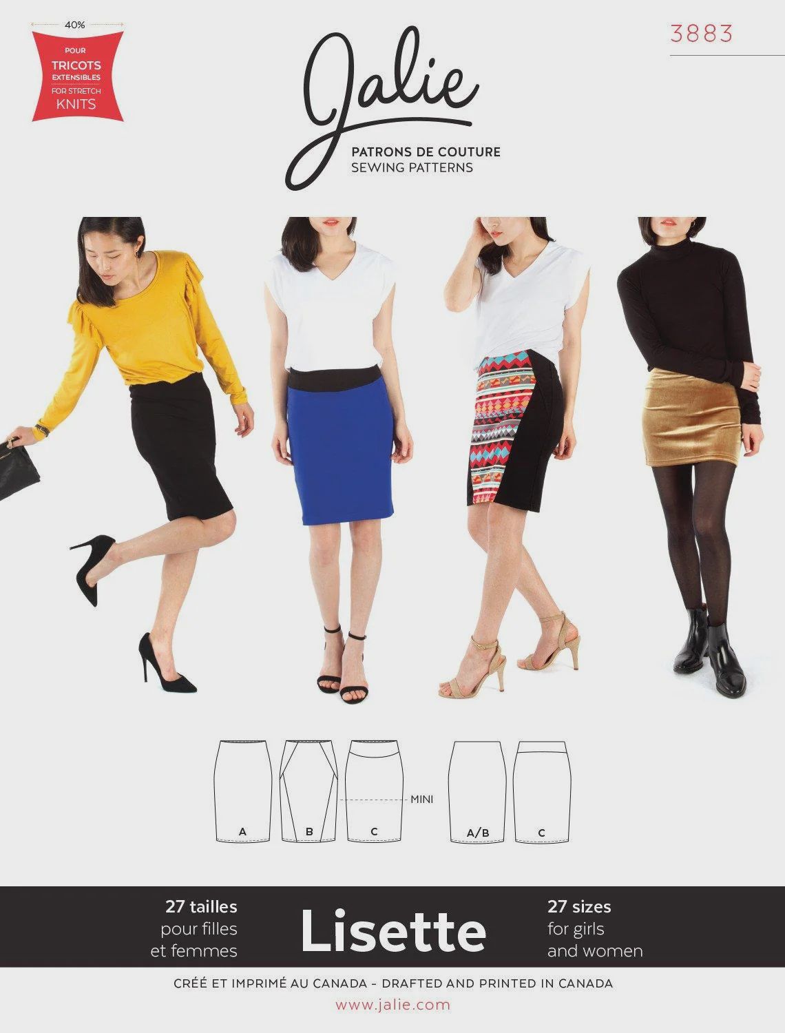 Jalie 3883 - Lisette Pull-on Pencil Skirt - Paper Pattern
