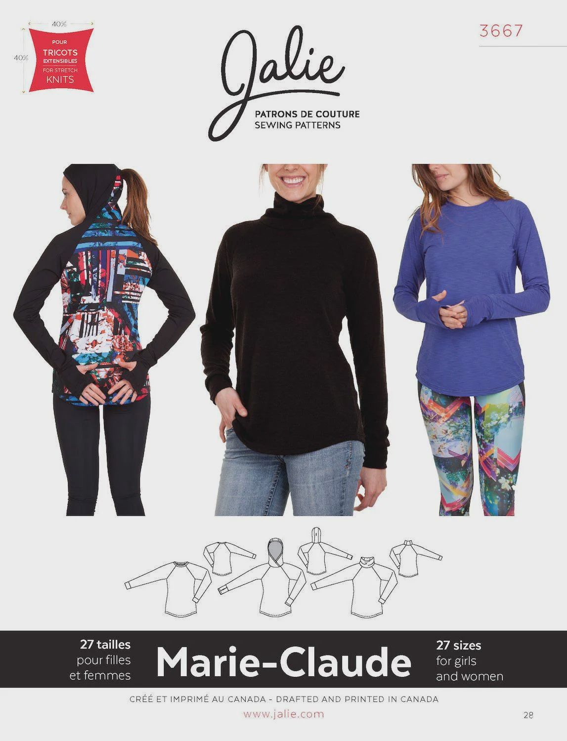 Jalie 3667 - Marie-Claude Raglan Pullovers- Paper Pattern