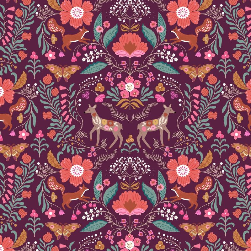 WFLK2537 - Deer Damask Wild Folk by Bethan Janine for Dashwood Studios