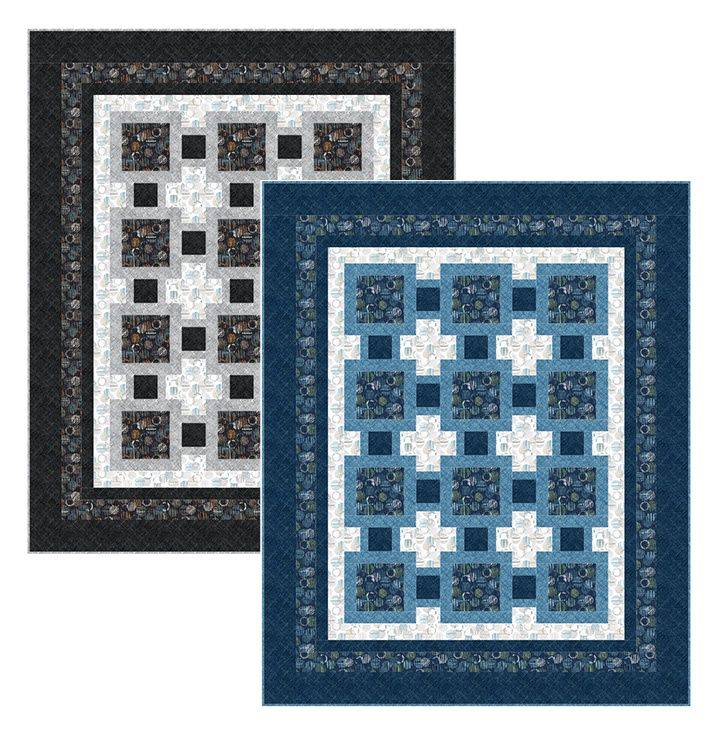 Dots &amp; Dashes Flannel Quilt Kit - Blue Colorway