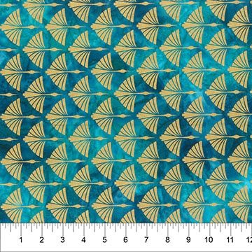 Art Deco Cranes in Teal Metallic by Banyan Batiks for Northcott - 83370-63