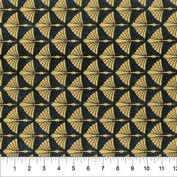 Art Deco Cranes in Black Metallic by Banyan Batiks for Northcott - 83370-99