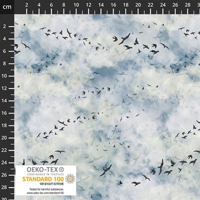 Northern Blues Birds in White Light Blue by Stof Fabrics 4502-901