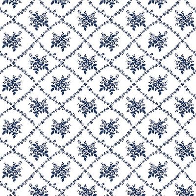 Keepsakes In Blue 14648-50 - Rose Trellis - White and Navy Blue