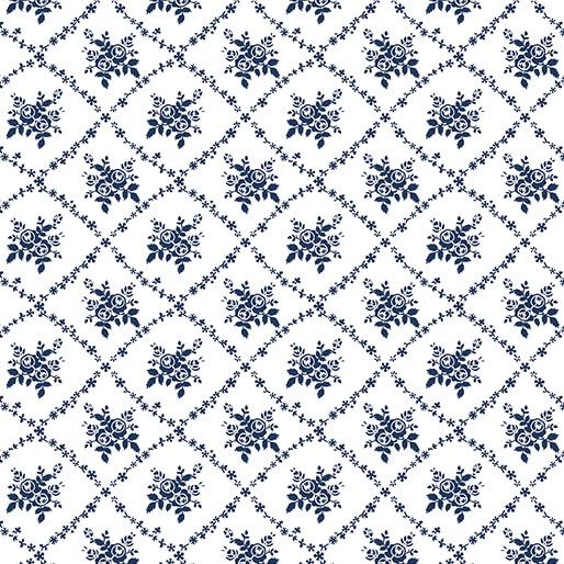 Keepsakes In Blue 14648-50 - Rose Trellis - White and Navy Blue