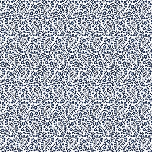 Keepsakes In Blue 14650-50 - Paisley Floral - White and Navy Blue