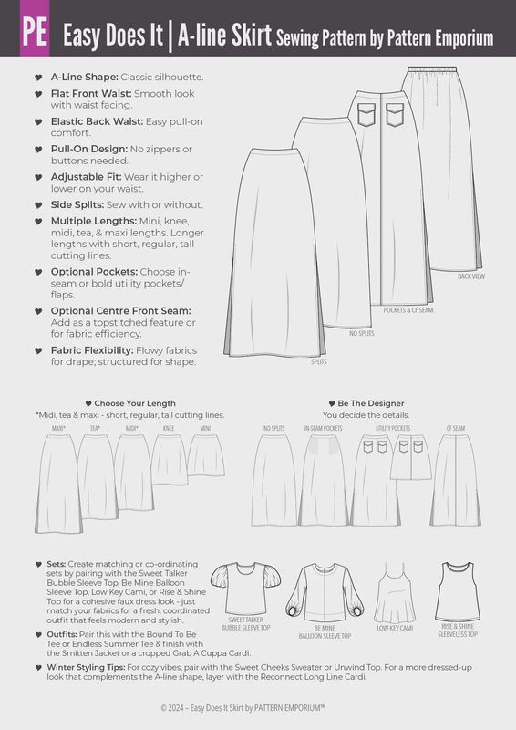 Pattern Emporium - Easy Does It Pull-On-A-Line Skirt Sewing Pattern - Digital Pattern