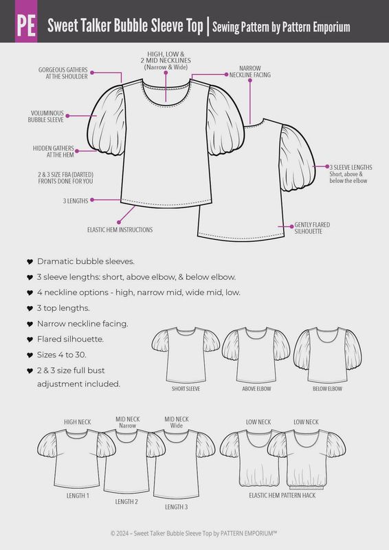 Pattern Emporium - Sweet Talker - Bubble Sleeve Top Sewing Pattern - Digital Pattern